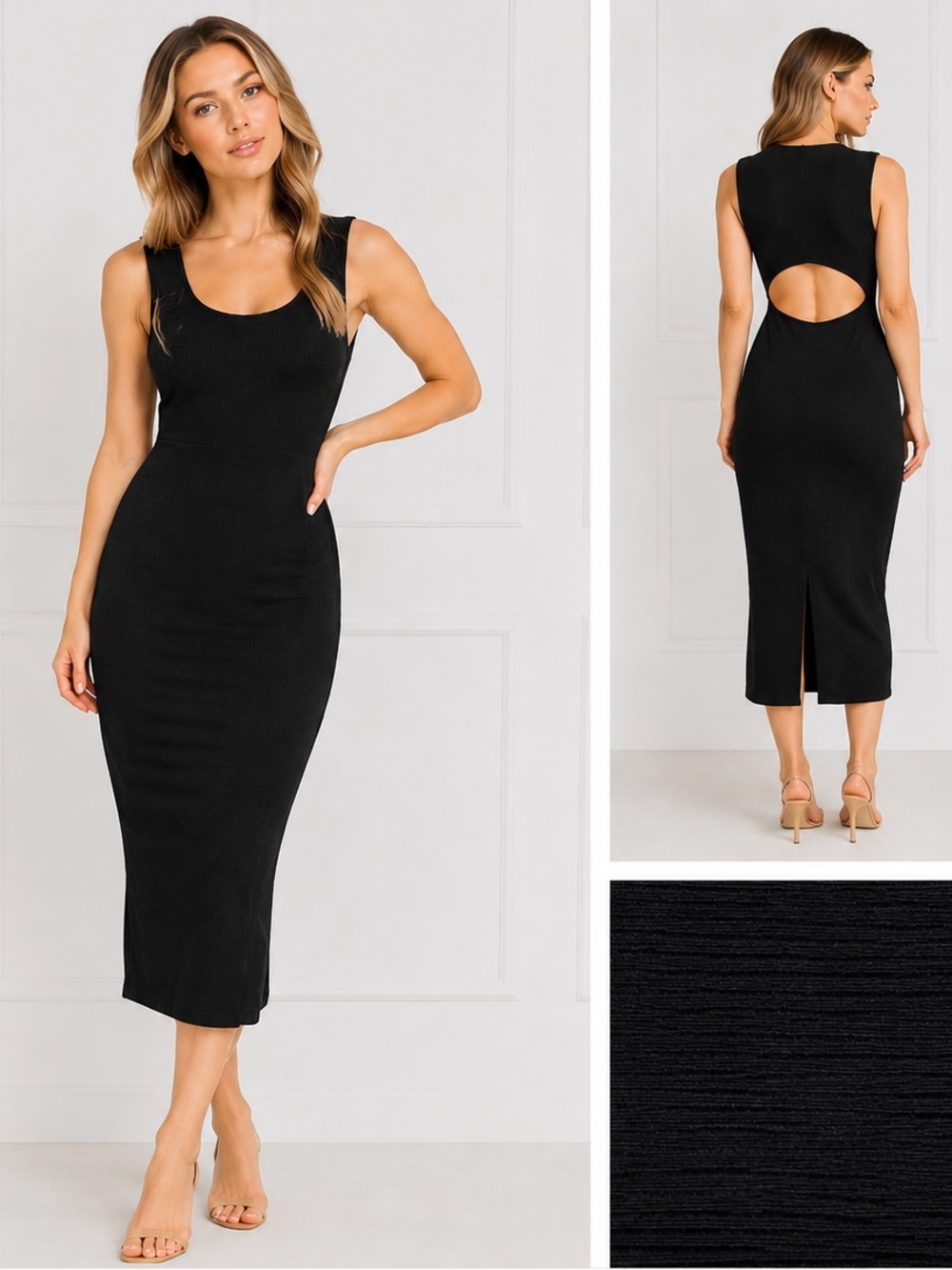 superdown Black Sleeveless Midi Dress with Back Cutout - Picture 1 of 1